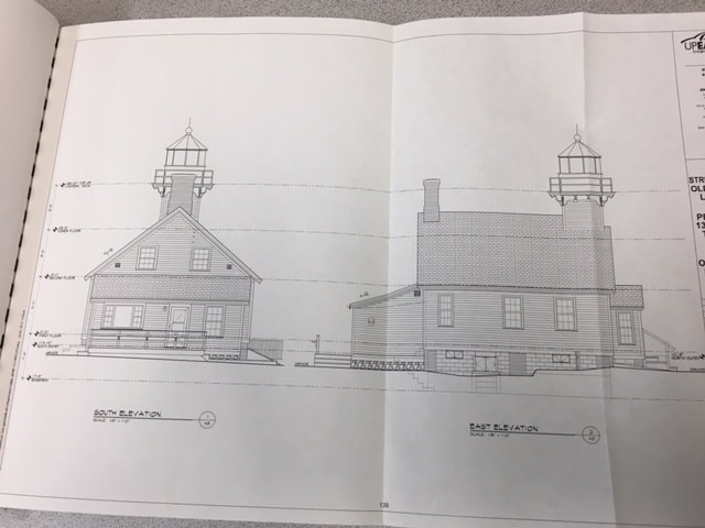Blueprint of Mission Point Lighthouse exterior back side